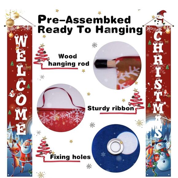YUFOL Red Christmas Door Decorations for Home Merry Christmas Banner,Hanging Chr - Picture 2 of 4